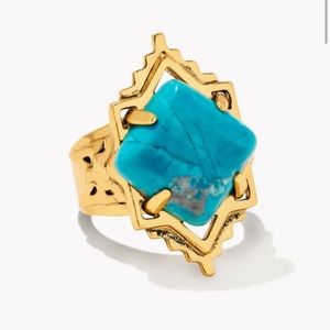 Kendra Scott Cass Vintage Gold Cocktail Ring in Dark Teal and Magnesite